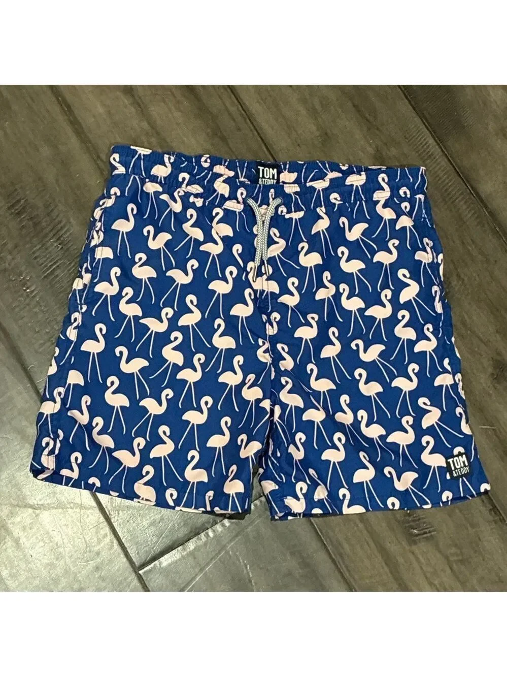 Tom & Teddy Rose Flamingos Classic Swim Shorts - Size Boys 11/12